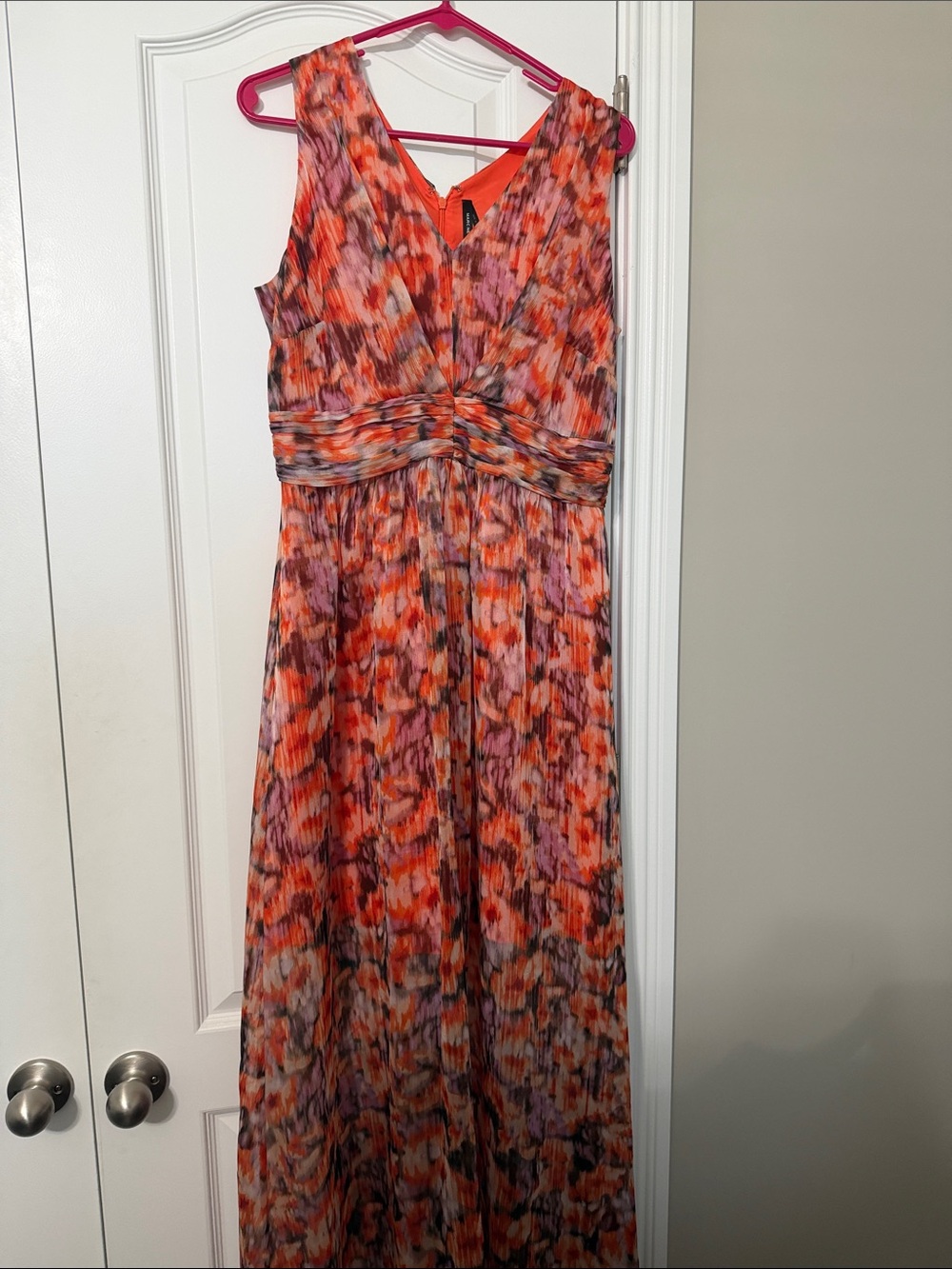 Marc New York Orange & Pink V-Neck Pleated Maxi Dress